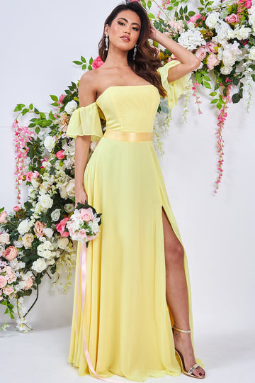 Draped Off The Shoulder Chiffon Maxi Dress Goddiva